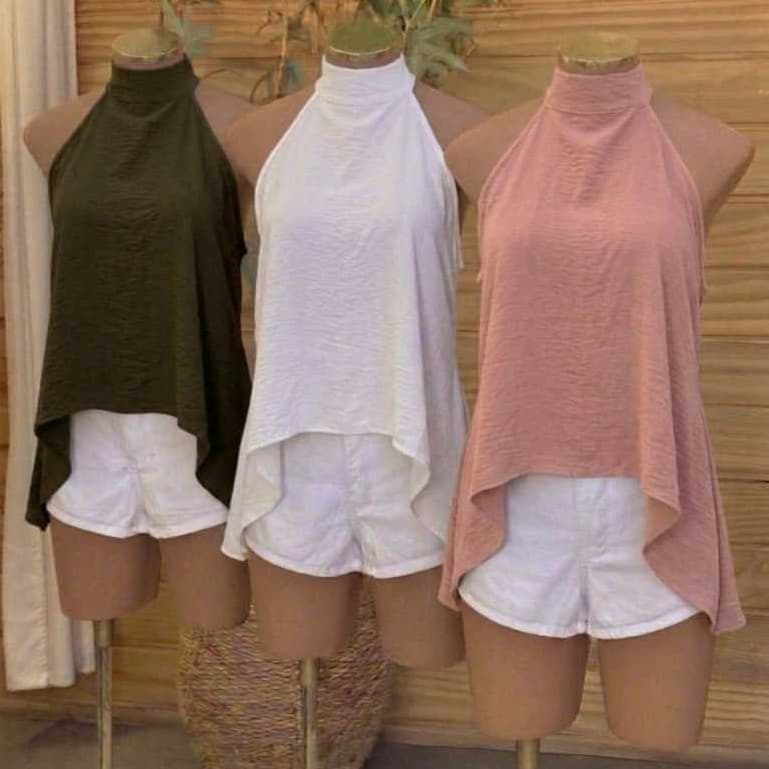Kit 3 peças Blusa Feminina GOLA ALTA com amarração regata estilosa