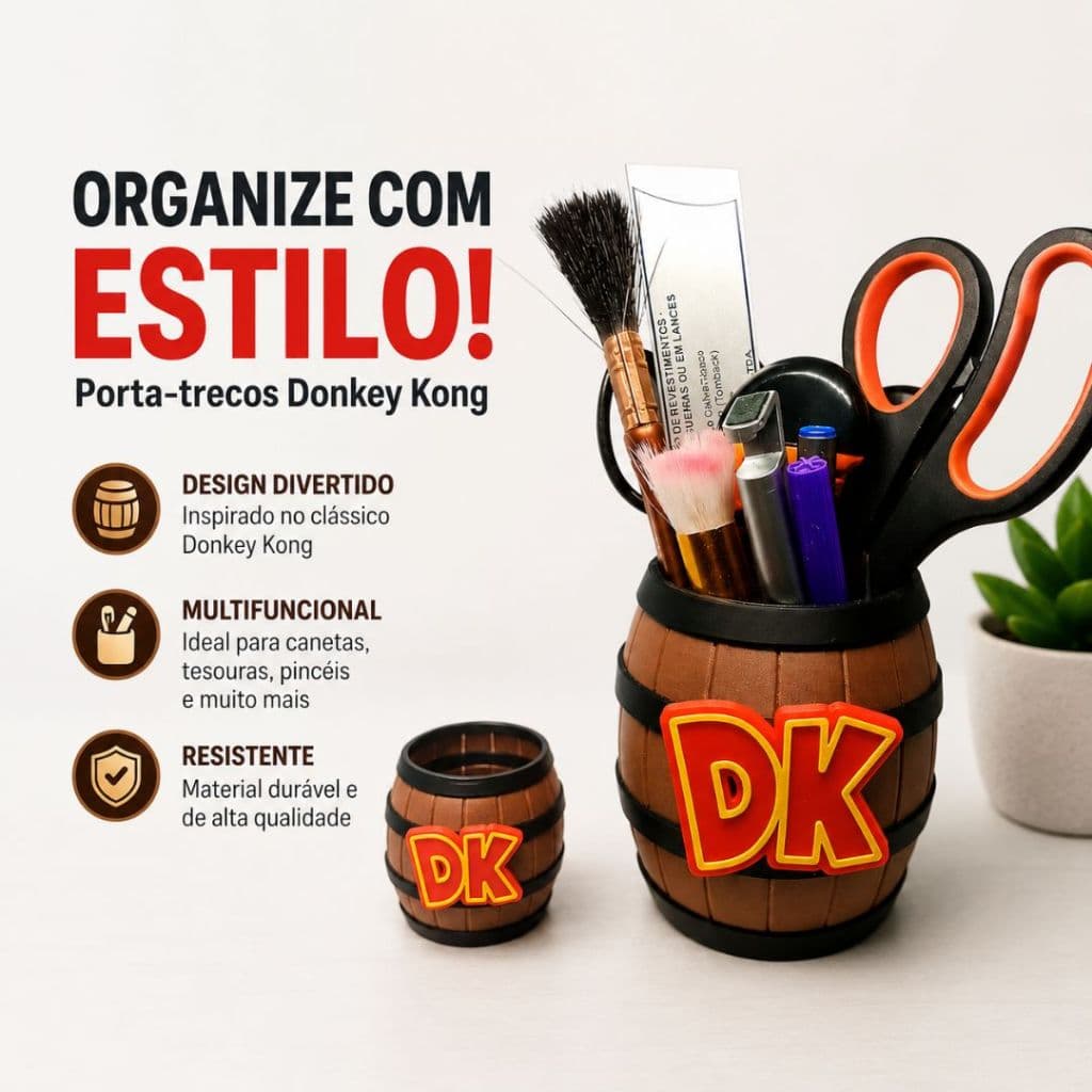 Barril DK Porta Objetos Decorativo Colecionável 3D Geek Gamer Organizador