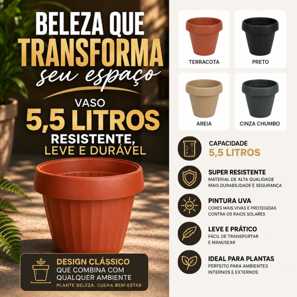 Kit 2 Vasos De Flor E Planta Redondo C/ Prato Embutido Antidengue 5,5lt
