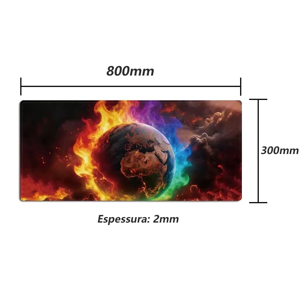 Mouse Pad Gamer Grande RGB Terra Fogo 80x30cm Antiderrapante e Confortável