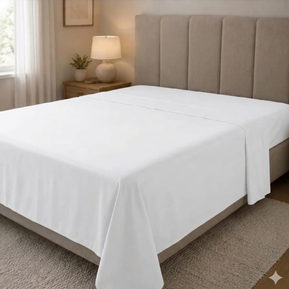 Lençol Solteiro Casal Queen King Padrão Sem Elástico Com bainha 100% Algodão Cor -Branco