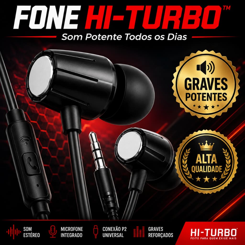 Fone de Ouvido P2 Com Fio HI-TURBO T-677 Estéreo Microfone Grave Potente Celular Notebook