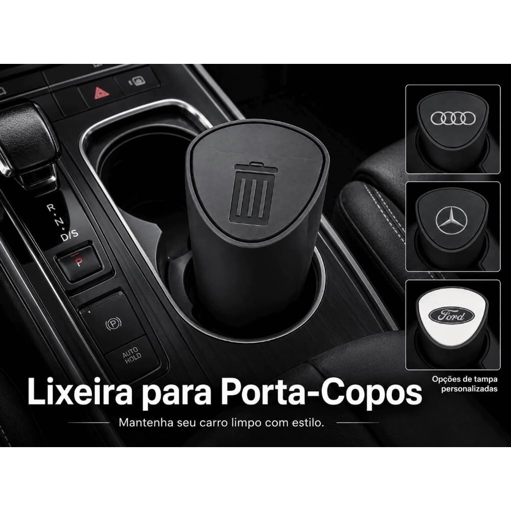 Lixeira de Porta-Copos para Carro Universal 15cm Porta Lixo Automotiva Compacta com Tampa Personalizável