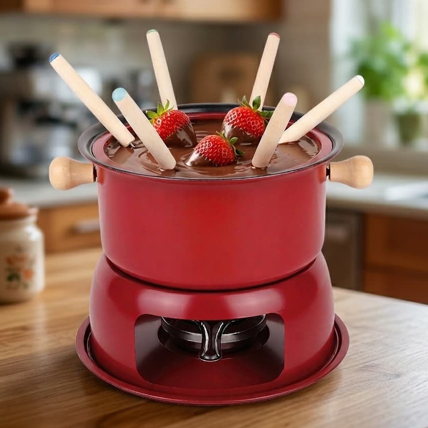 Conjunto Aparelho De Fondue Panela Chocolate Queijo Em Aço 1,7 Litros 11 Peças