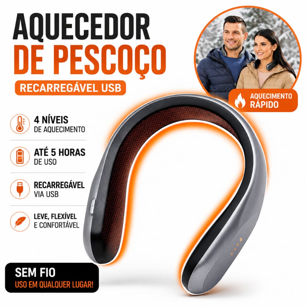 Aquecedor de Pescoço Recarregável USB Sem Fio 4 Níveis de Aquecimento Portátil Inverno