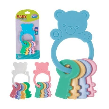 Mordedor Chocalho Urso Com Chaves Para bebê (Rosa, Branco, Azul) - Cores Variadas