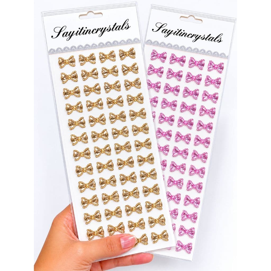 Cartela Com 56 Adesivos Laço Rosa ou Dourado Com Strass Autocolante Pet