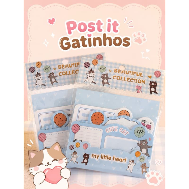Post It Gatinhos Fofo 60 Folhas Bloco Adesivo Papelaria Kawaii