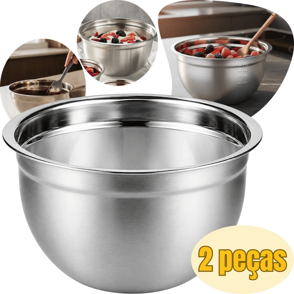 2 Mixing Bowl Inox 4 Litros Para Massas Bolos Receitas Cozinha Elegante Resistente Funcional Durável