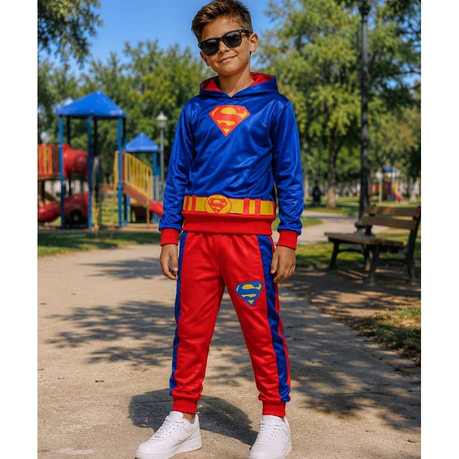 Conjunto Infantil Menino Inverno Tematico Super Man Abrigo Calça E Casaco Chimpa Peluciada