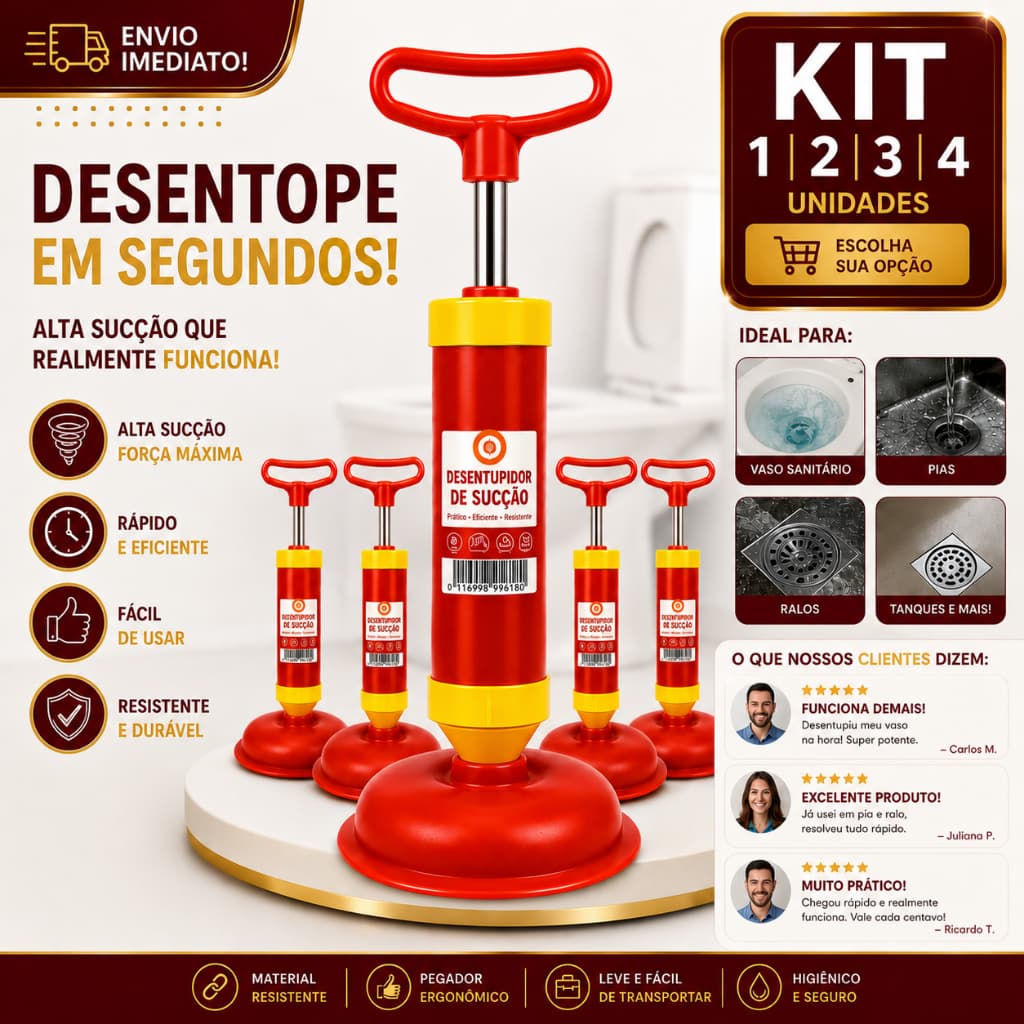Desentupidor De Sucção Profissional 1/2/3/4 Alta Pressão Para Vaso Sanitário Pia Ralo Tanque Esgoto Reutilizável Manual