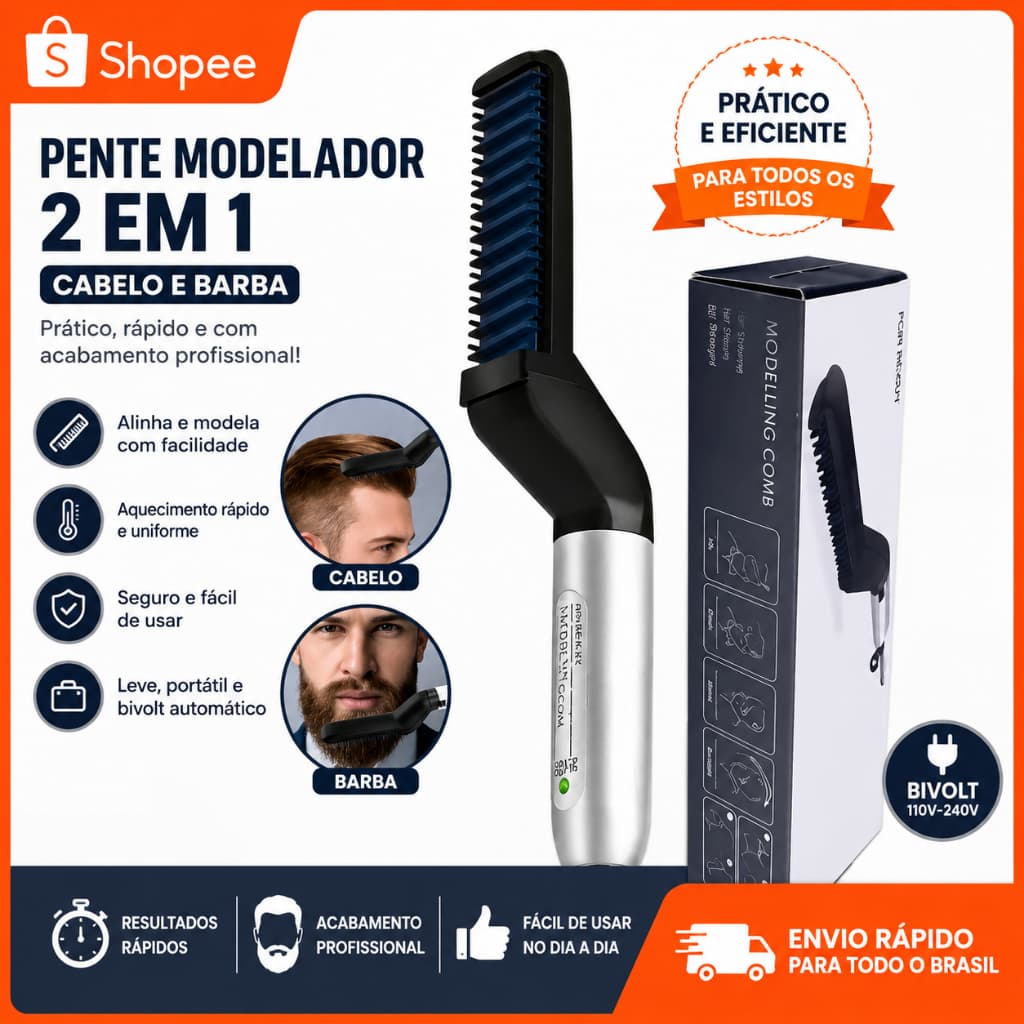 Escova Barba Chapinha Modelador Pente Portatil Para Cabelo Masculino Pente Eletrico Alisadora