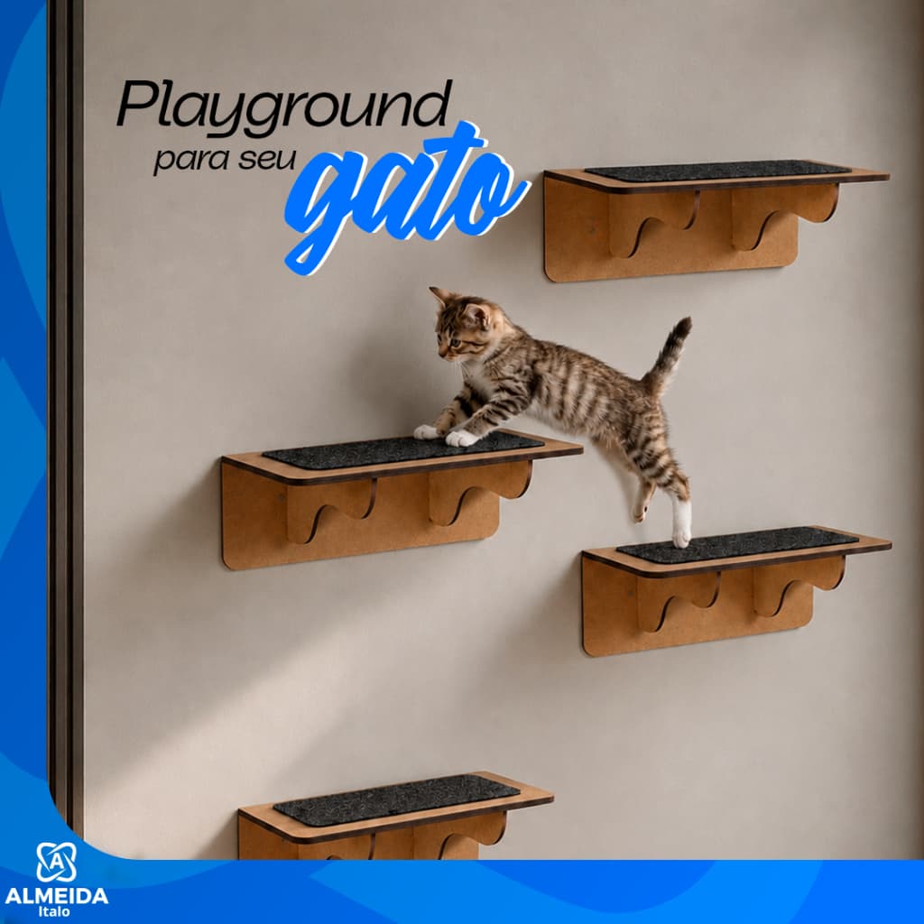 Kit 4 Prateleira Degraus Escada Gato Parede MDF Pet Playground Suporte 10kg Montado