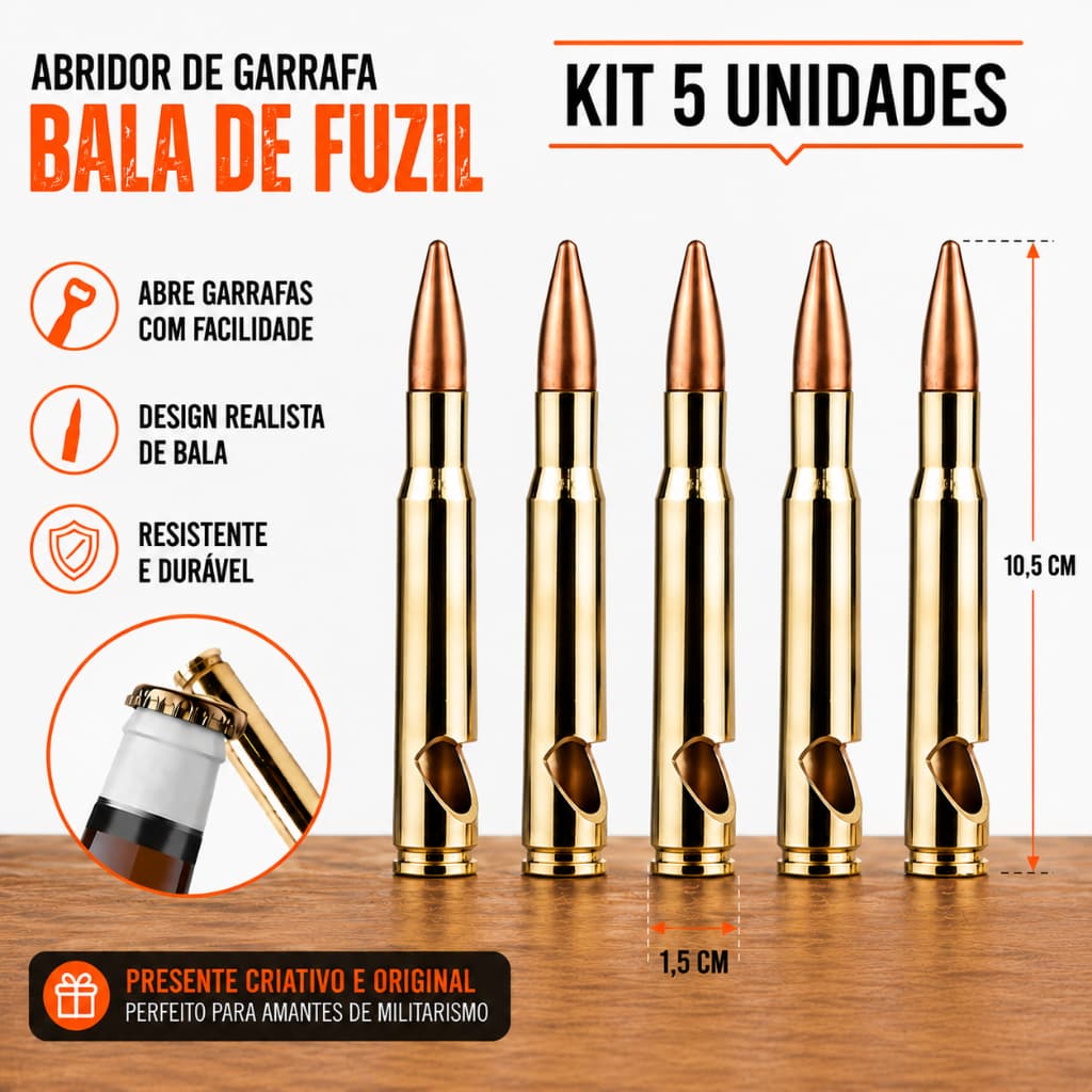 Kit 5 Abridor De Garrafa Cerveja Bala Fuzil Ponteira 10.5 CM