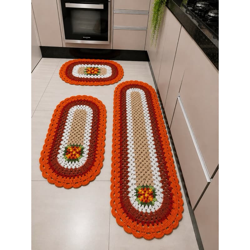 Jogo de Passadeira kit cozinha de crochê 3 peças