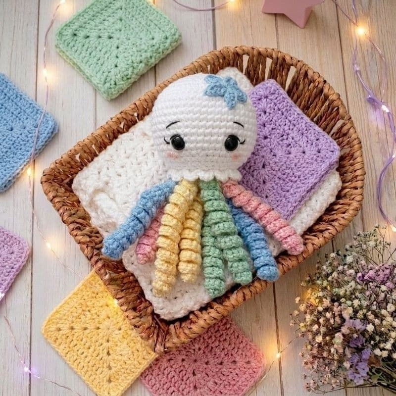 Polvo De Crochê Amigurumi Terapêutico Para Bebê Recém Nascido Naninha Segurança