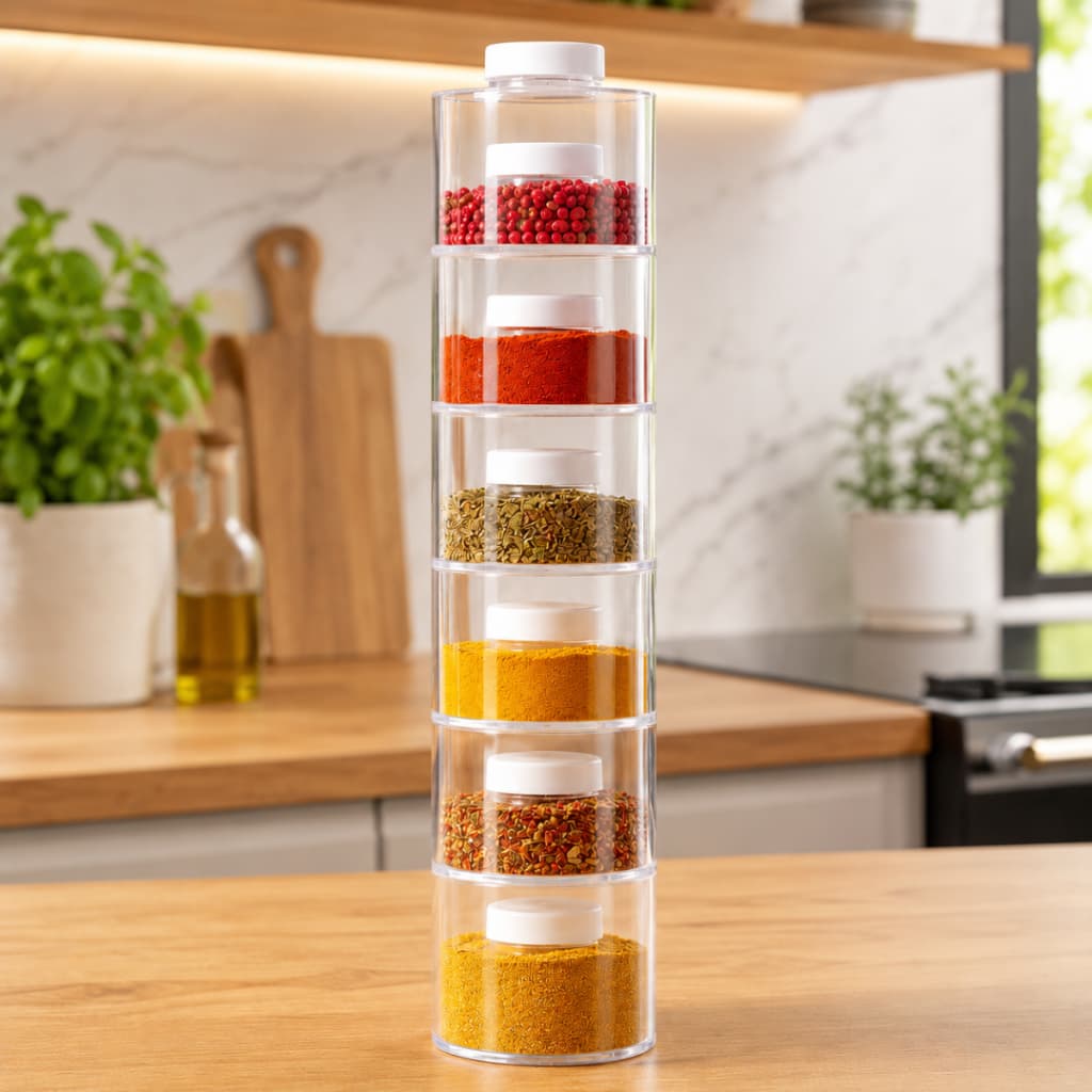 Kit 6 Porta Temperos Empilháveis Com Tampa - Organizador De Condimentos Multiuso