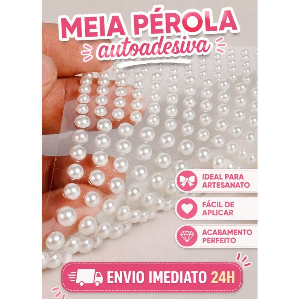 2 Cartelas Meia Pérola Autoadesiva 480 Unidades Branca Para Artesanato Laços Scrapbook DIY