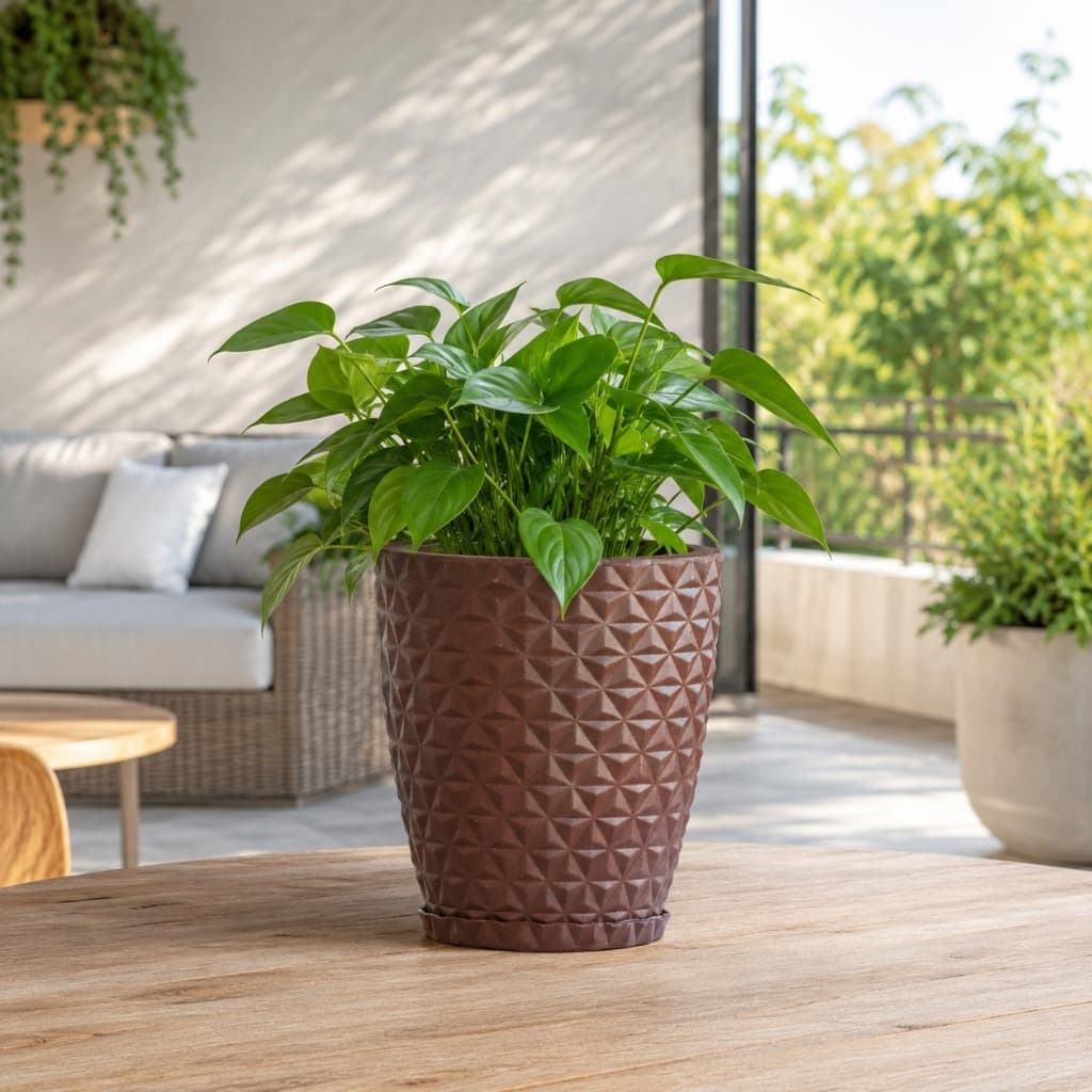 Vaso de Planta Decoração Sala Jardim Casa Coluna Cone Bojo PP Prato Interior e Exterior Polietileno
