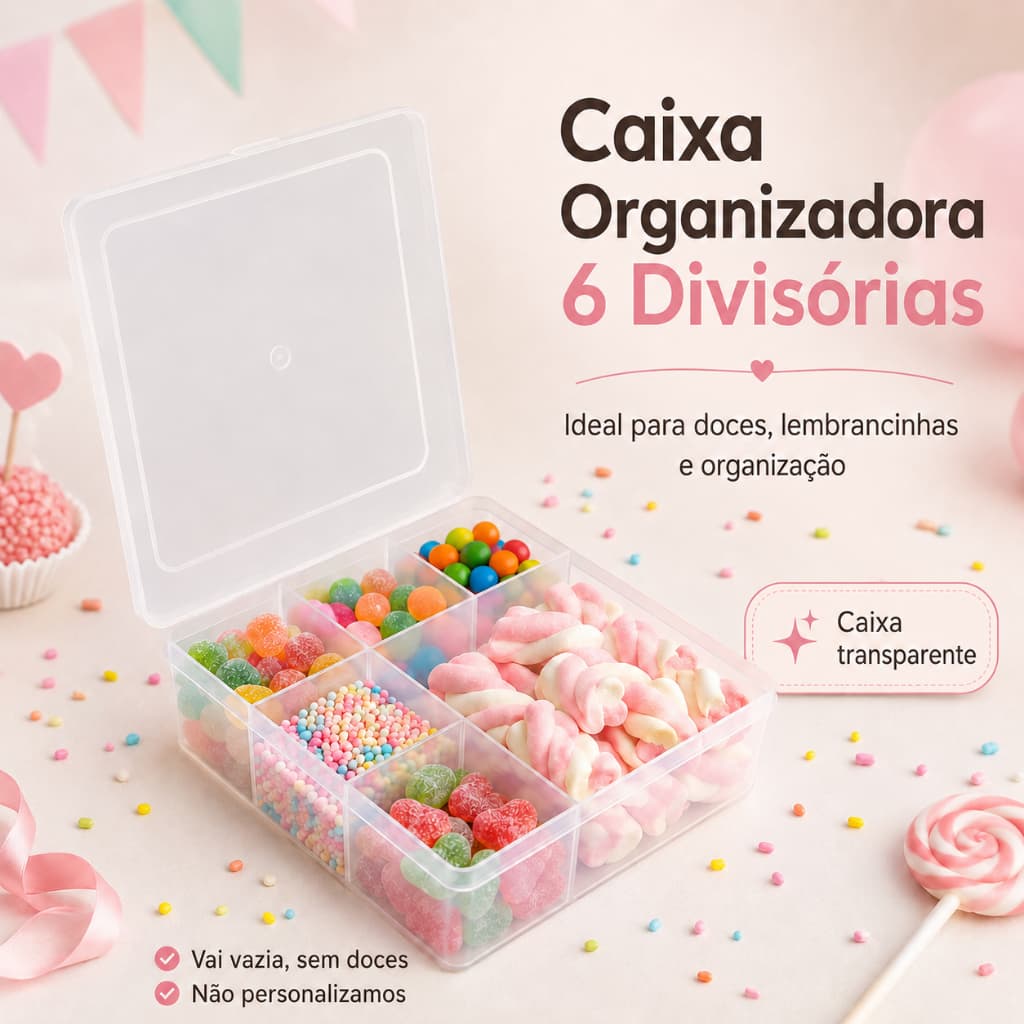 Kit 20 Caixas Organizadoras 6 Divisórias Páscoa Lembrancinha Doces Brigadeiro Presente Multiuso
