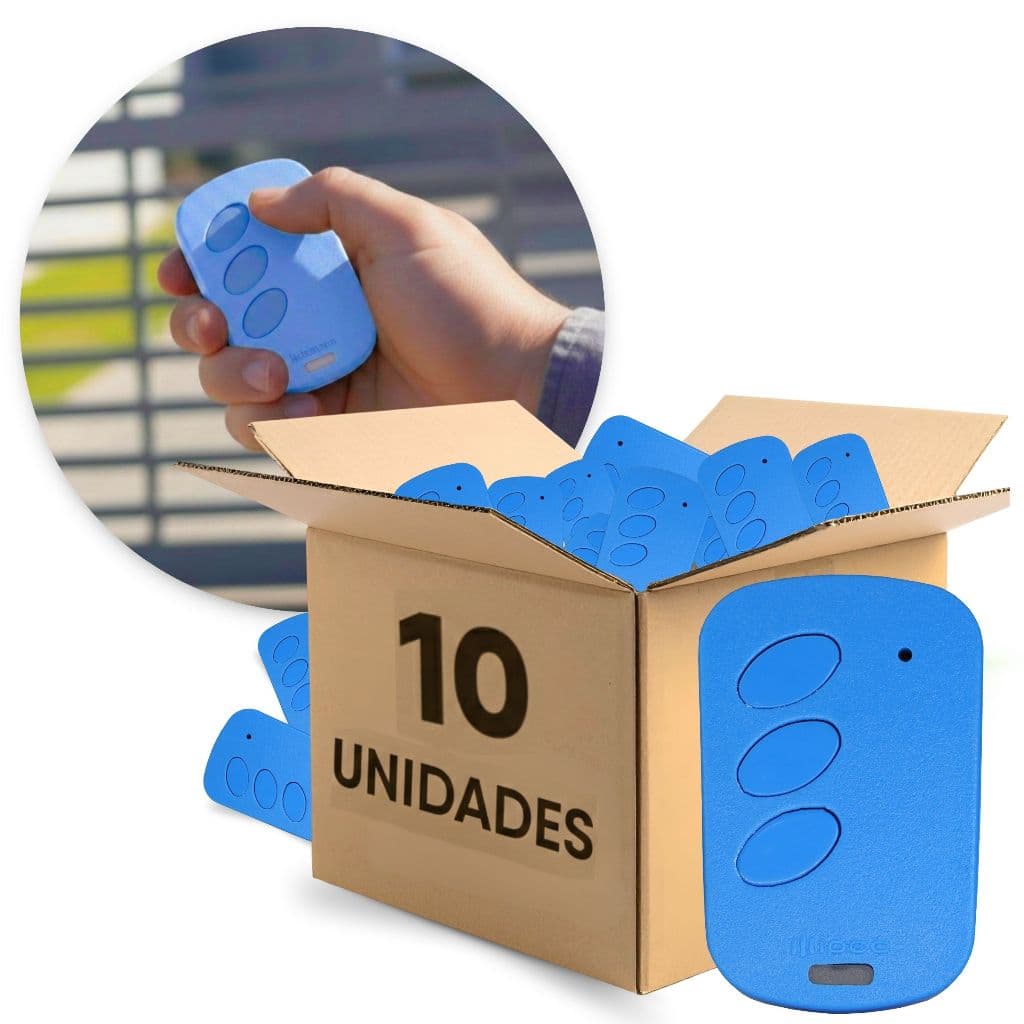 Kit 10 Controle Portão Remoto Azul Tx Eletrônico 433mhz