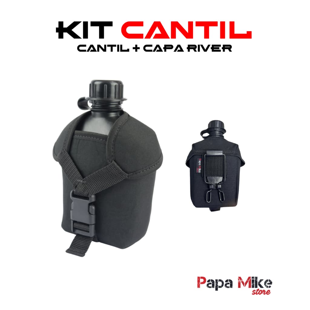 KIT CANTIL COM CAPA USO CINTO TÁTICO MILITAR CAMPING PRETO