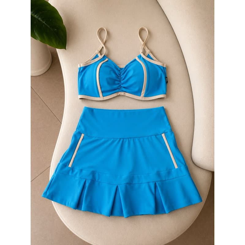 Conjunto Fitness Feminino Suplex Premium | Cropped de alça e Saia Plissada | Moda Treino Esportivo | Tamanho Único