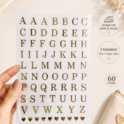 Cartela Alfabeto Termocolante Personalizar Nome Porta Joia  60 Letras 1cm 1,5cm 2cm