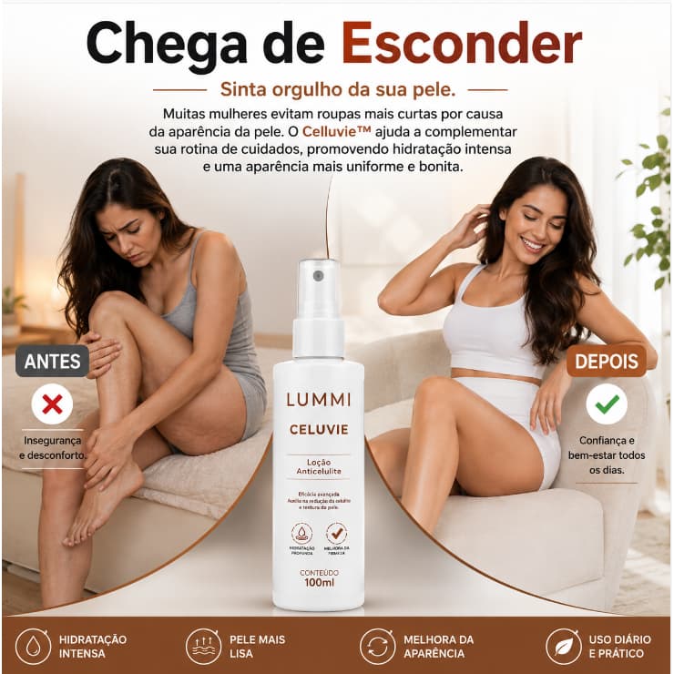 Celluvie™ Loção Anticelulite 100ml Firmador Corporal Reduz Aparência da Celulite Hidratação Profunda