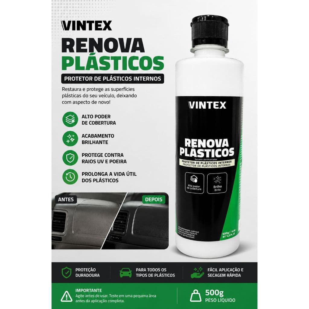 Vintex Renova Plásticos 500g Restaurador de Painel e Acabamentos Internos Automotivos