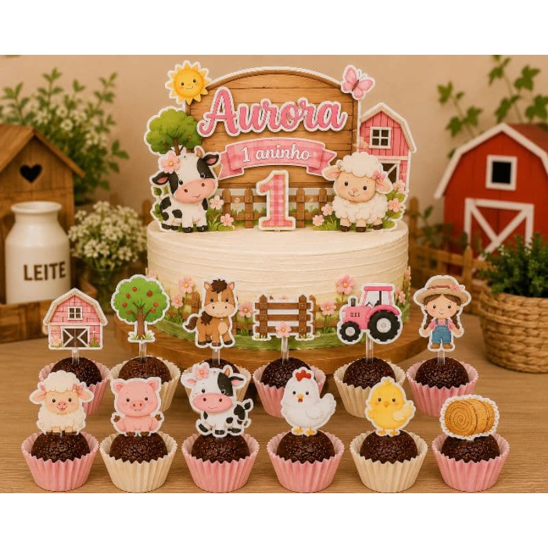 Kit Topo de Bolo + Toppers para Docinhos Festa infantil mesversario qualquer tema