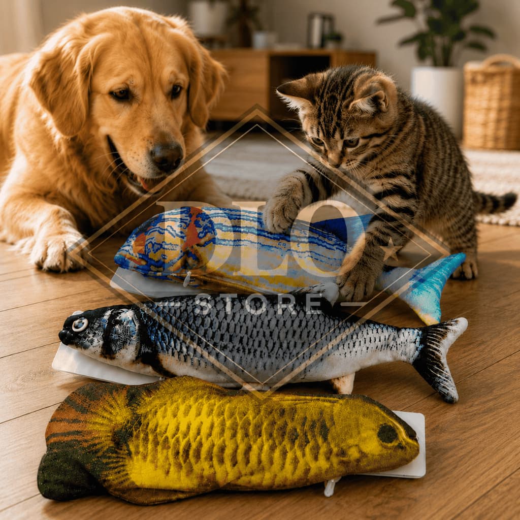 Brinquedo Peixe Interativo Recarregável USB Gatos e Cachorros Movimento Pelúcia Pets