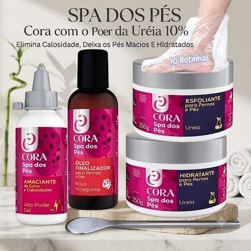 Kit Spa Dos Pés Cora Completo Uréia Amaciante Calos + Hidratante + Esfoliante + Óleo + Botinhas+ Espátula 222