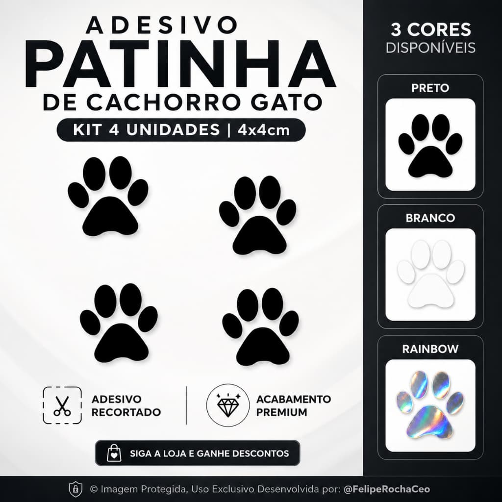 Adesivo Patinha De Cachorro Gato Kit 4 Unidades 4x4cm