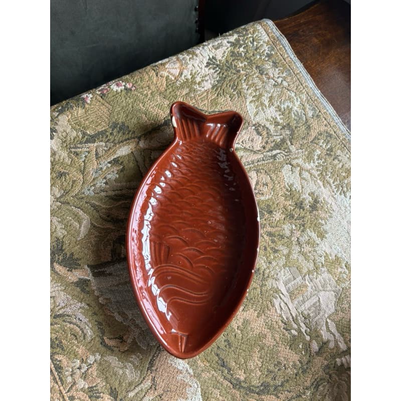 tigela travessa formato de peixe marrom porcelana