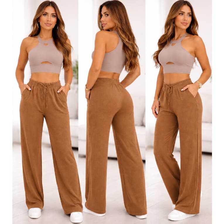 Calça Pantalona Feminina Lanzinha Premium Cintura Alta Zero Transparência Confortável