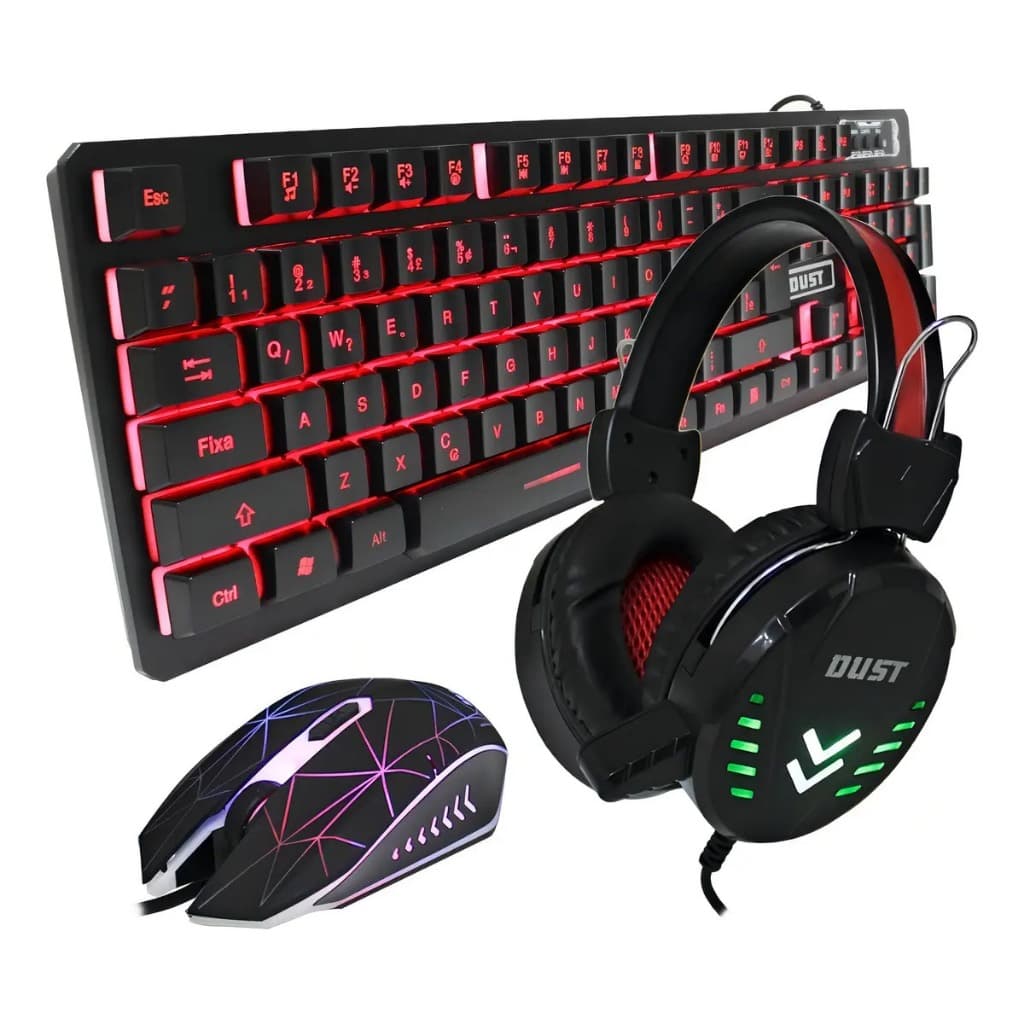 Kit Gamer Dust 3 Em 1 Teclado Abnt Headphone E Mouse Cor do teclado RGB