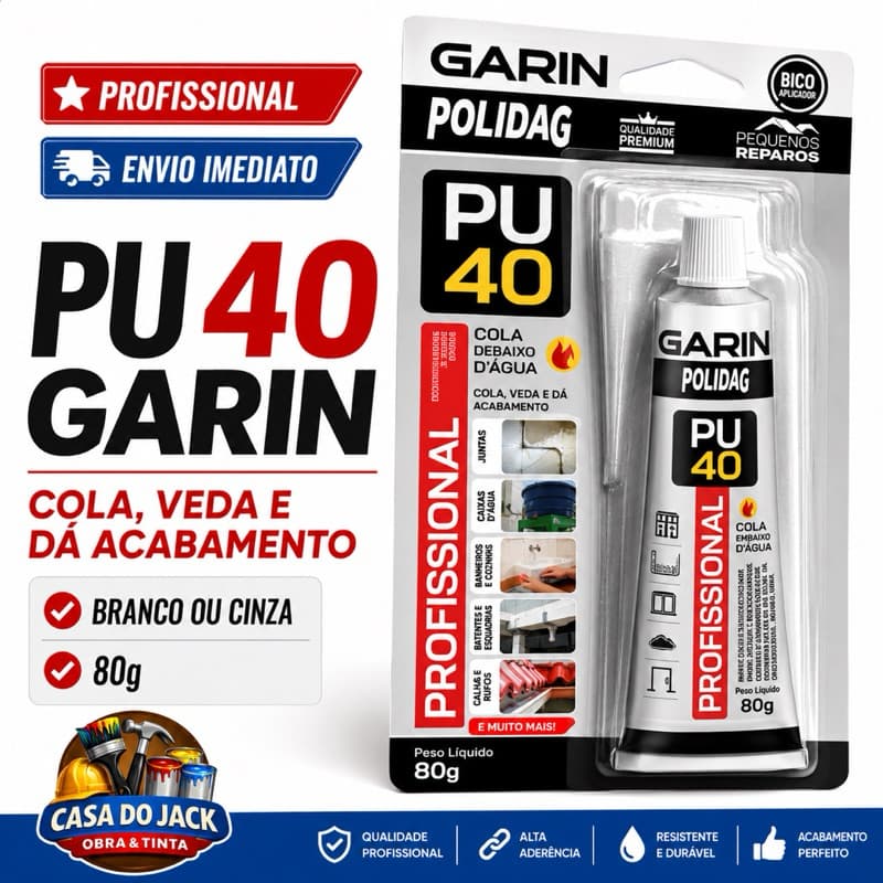 Cola PU 40 Garin 80g Selante Adesivo Profissional Impermeável Branco ou Cinza