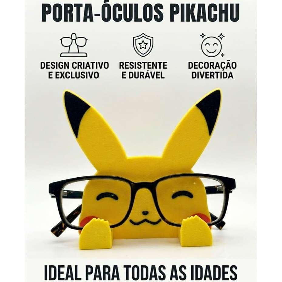 Porta Óculos Pikachu Decorativo | Suporte para Óculos Organizador de Mesa Geek Anime