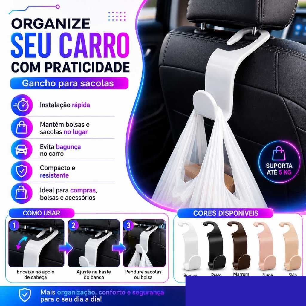 Gancho Organizador para Carro Uber 99 inDrive Maxim Kit com 2 unidades I Porta Sacolas