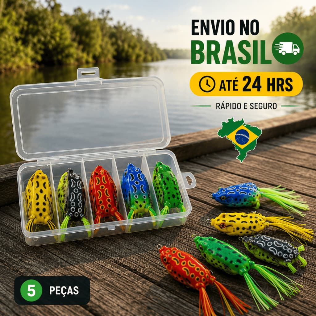 Kit 5 Pçs Isca Artificial Sapinho Sapo Frog Rã Anti Enrosco, tucunaré, Traíra