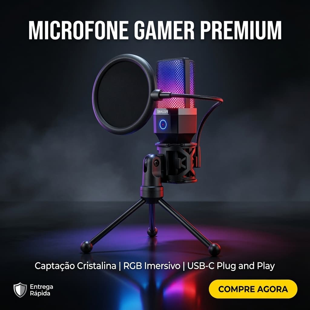 Microfone Gamer Redragon RGB USB-C Incrível para Streaming Podcast Chamadas Cristalinas