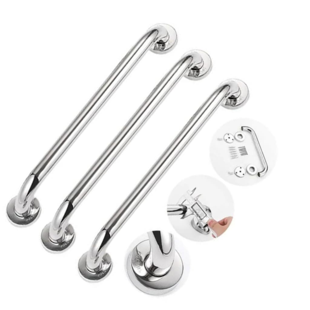 3x Alça 60cm Para Banheiro Barra De Apoio Idoso Aço Inox Prateado