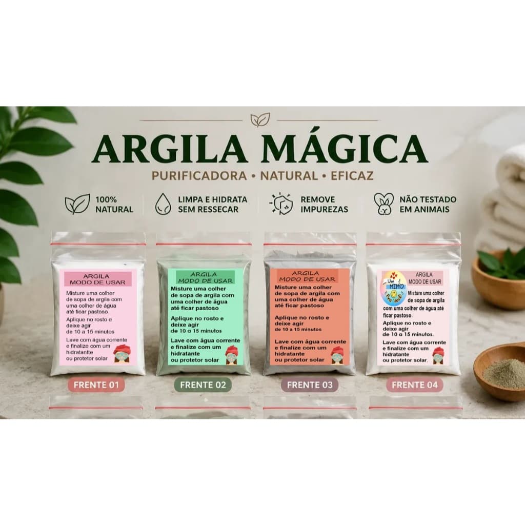 25/50/80 Saquinhos Argila Pele Rosa ou verde com Qr Code Insta Personalizado com sua marca