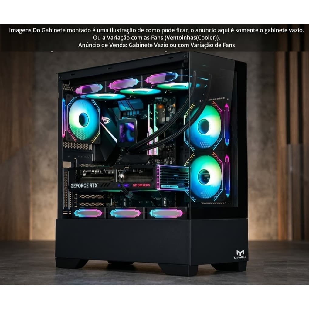 Gabinete Gamer Aquário M9 Vidro temperado Preto Suporta Water Cooler 360mm Alto Fluxo de Ar Micro ATX
