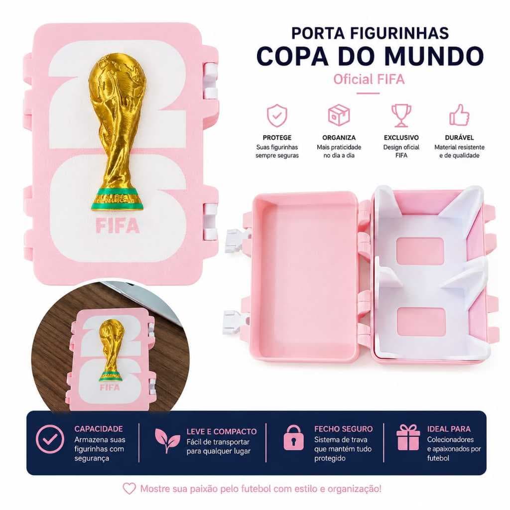 Porta Figurinha Rosa Exclusivo Copa 2026 - Proteção para Colecionadoras