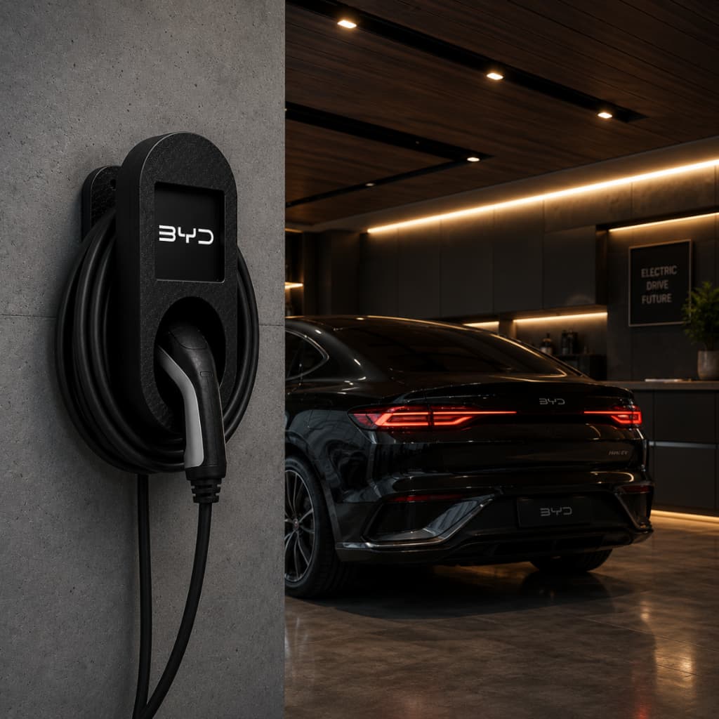 Suporte Premium Carregador Carro Elétrico de Parede Organizador de Cabo Plug Tipo 2 Byd Dolphin, Song, Yuan, Seal
