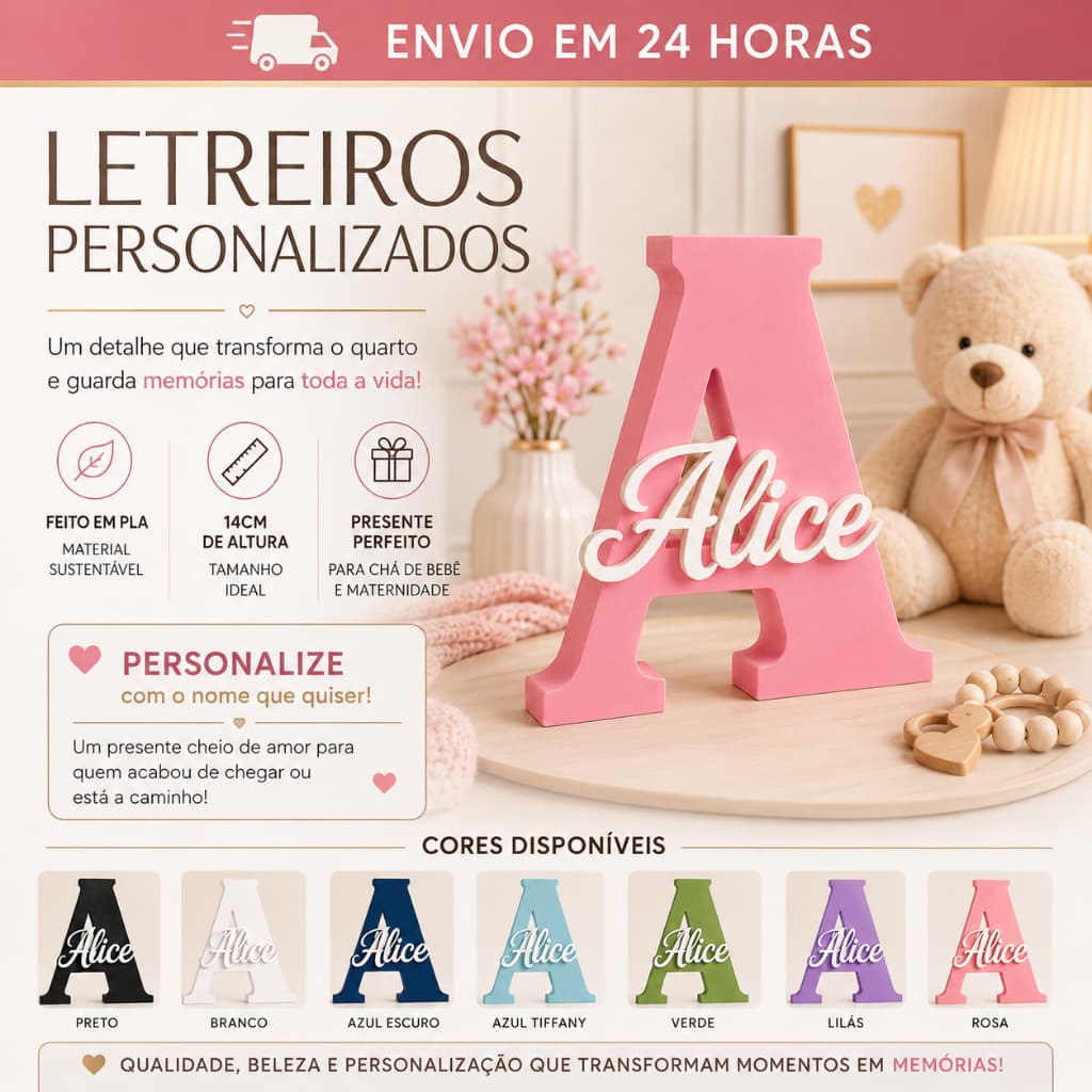 Nome Bebê Personalizado 3D – Presente Chá de Bebê