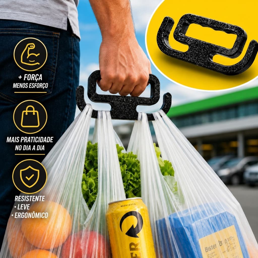 Suporte Alça Carregador Sacolas Compras Gancho Reforçado Puxador Prático