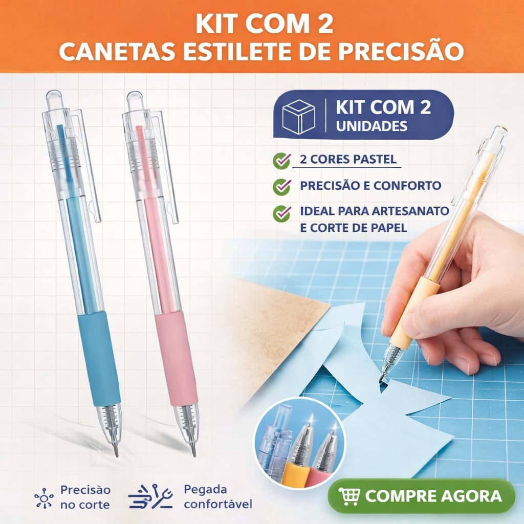 Kit 2 Canetas Estilete Precisão Artesanato Scrapbook Corte Fino Papel Tecidos Ponta Retrátil Metal